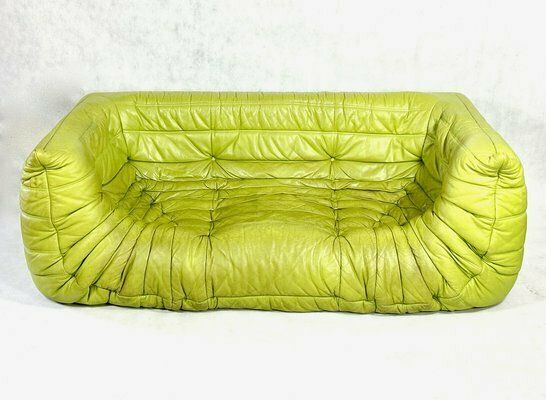 Vintage 3 Seat Togo Sofa With Arms In Green Leather By Michel Ducaroy For Ligne Roset, 2012 photo Furniture
