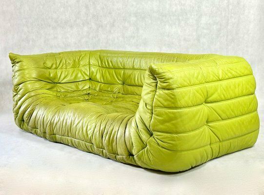 Vintage 3 Seat Togo Sofa With Arms In Green Leather By Michel Ducaroy For Ligne Roset, 2012 photo vinterior