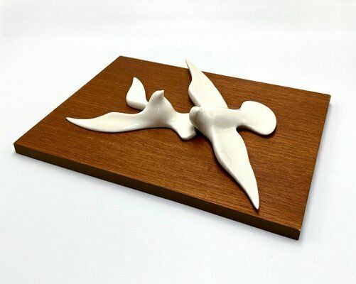 Mid Century Wall Decoration Of Birds In Teak And Porcelain, 1960s photo 150.0