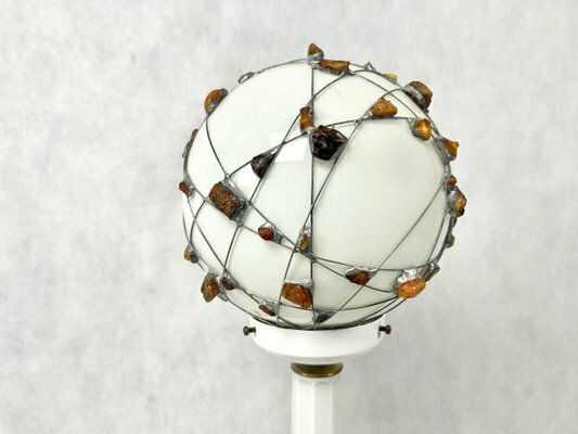 Vintage Danish Table Lamp With Handcrafted Amber Decoration From Jørgen Mørup, 1970s photo for sale