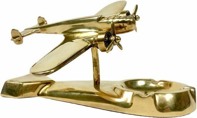 Polish Model Pzl37 łoś Desk Plane With Ashtray In Brass, 1930s