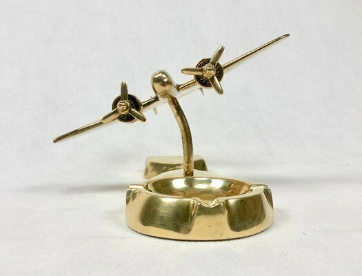 photo for sale Polish Model Pzl37 łoś Desk Plane With Ashtray In Brass, 1930s