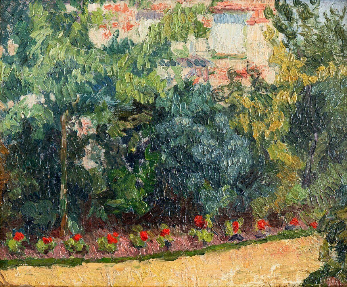 Maurice Georges Poncelet, The Garden In Chelles, Oil Painting On Board, 1914 photo furniture