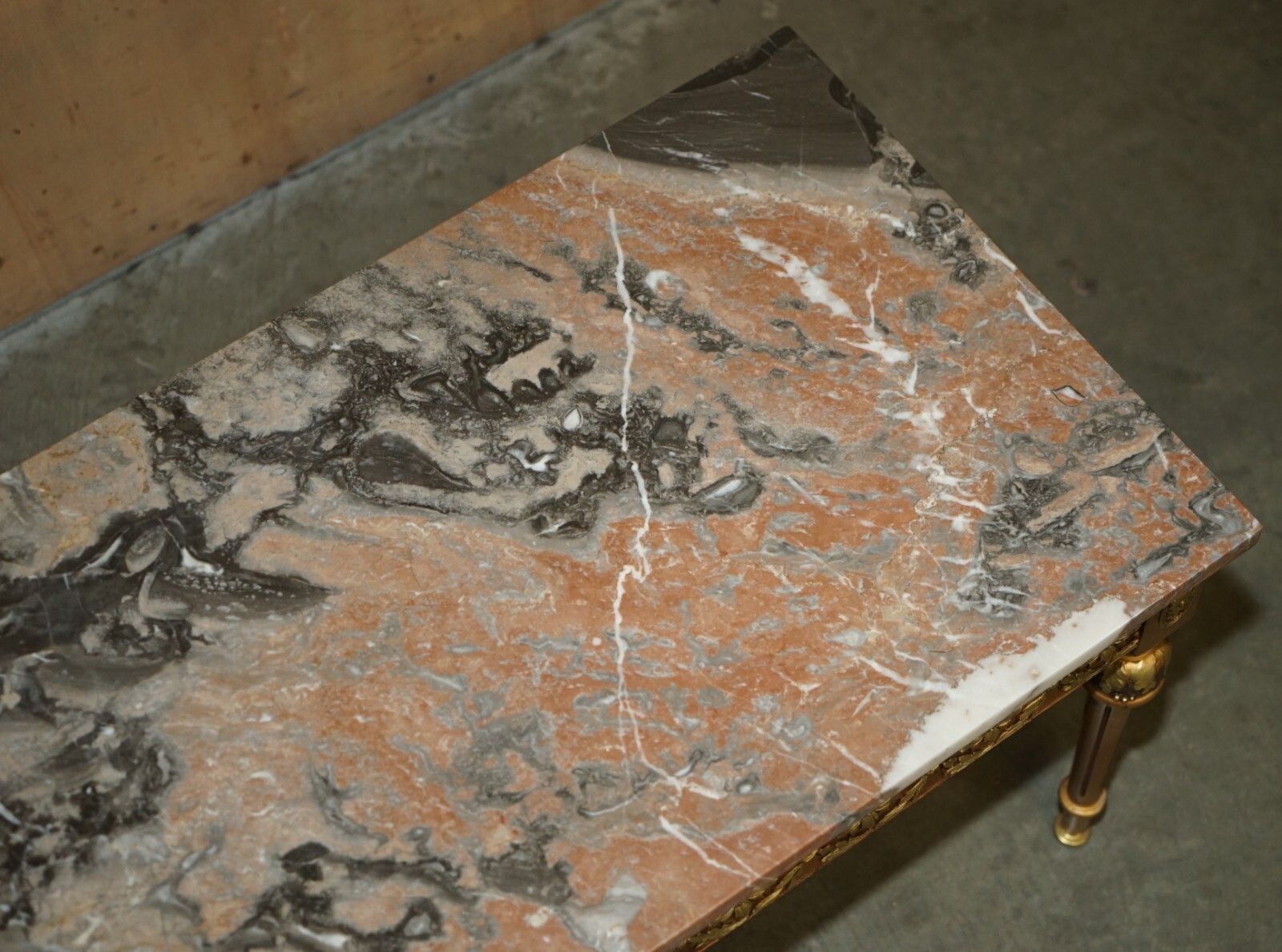 1495.0 French Marble Topped Gold Giltwood Coffee Table With Signed Painted Paris Plaque photo