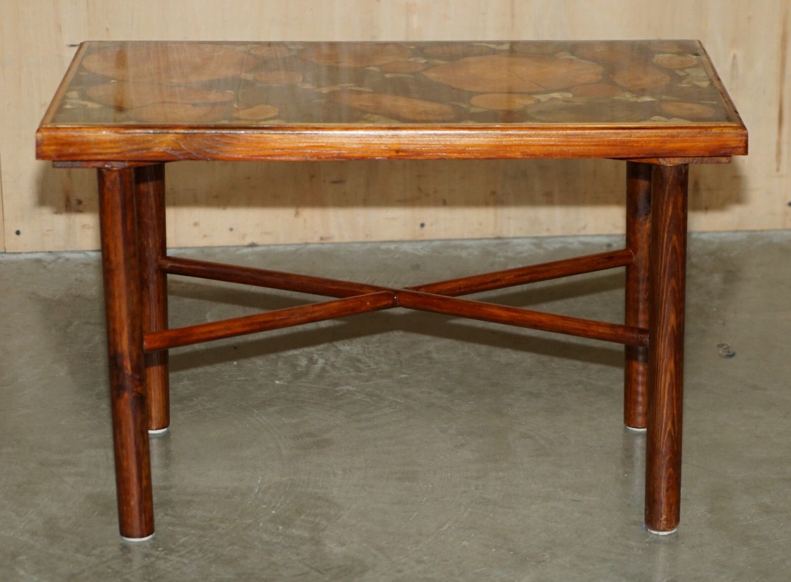 photo vintage Vintage Fossil Petrified Wood Sample Coffee Table Super Decorative & Primitive