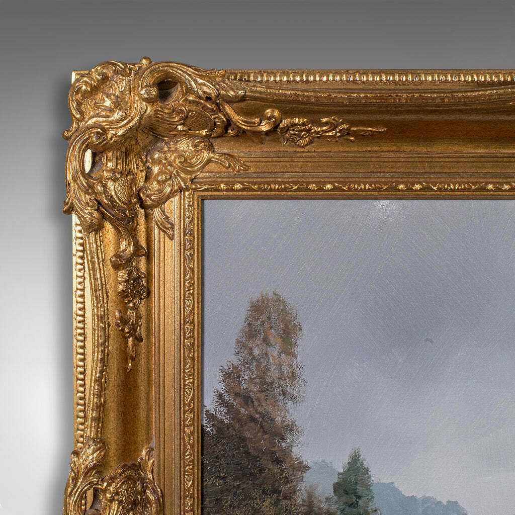 Vintage Landscape Painting, Austrian, Framed Oil On Canvas, Art, Alpine Scene photo vintage
