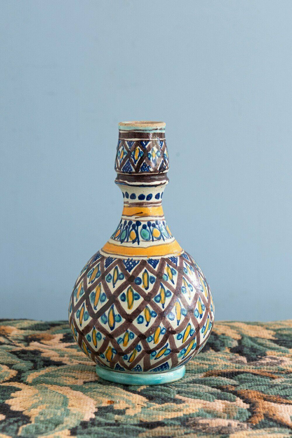 Pair Of Tunisian Glazed Earthenware Vases, Midcentury photo for sale