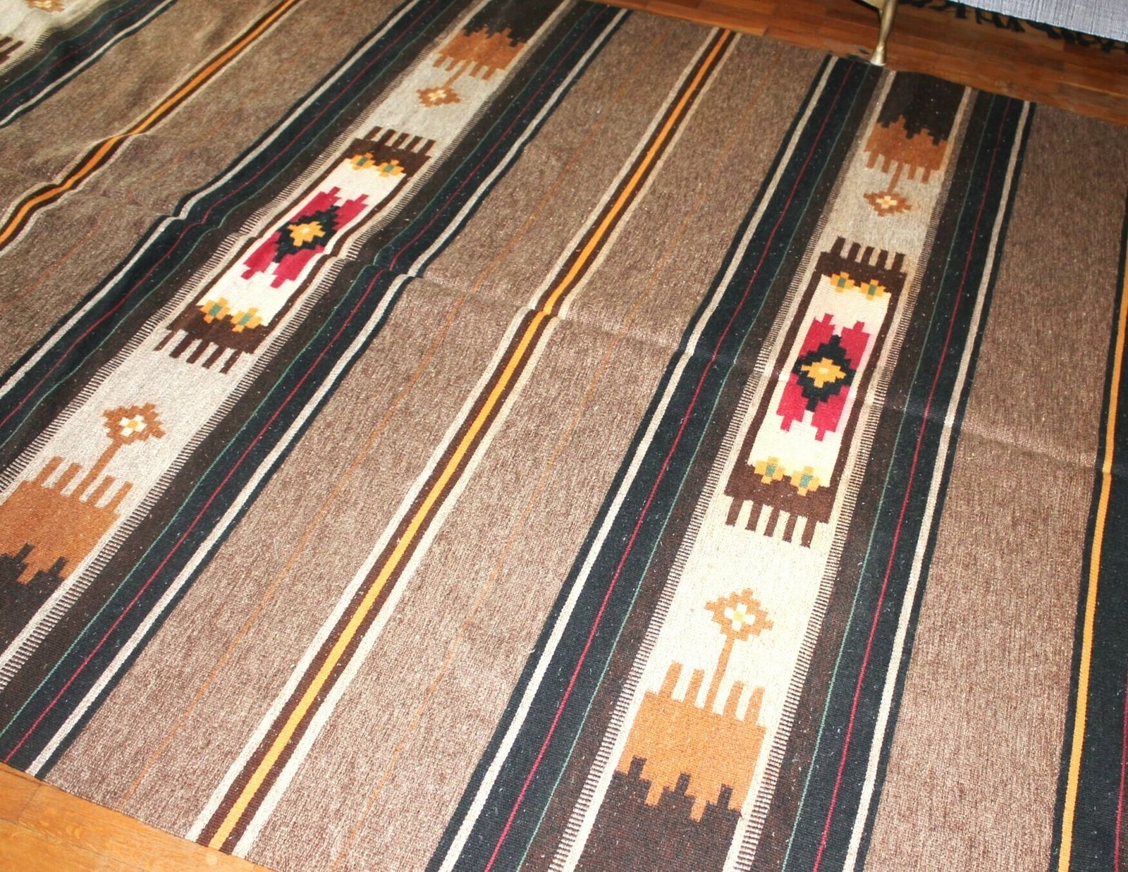 Large Bohemian Wool Rug, Handwoven Tribal Carpet With Geometric Pattern, Rustic Ethnic Style House Interior photo for sale