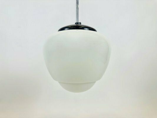 Czech White Milk Glass And Bakelite Pendant Lamp From Napako, 1940s photo 320.0
