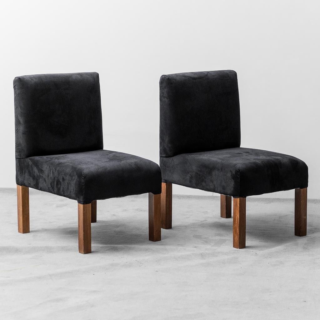 Furniture Set Of Four 70s Vintage Modern Velvet Wooden Chairs photo