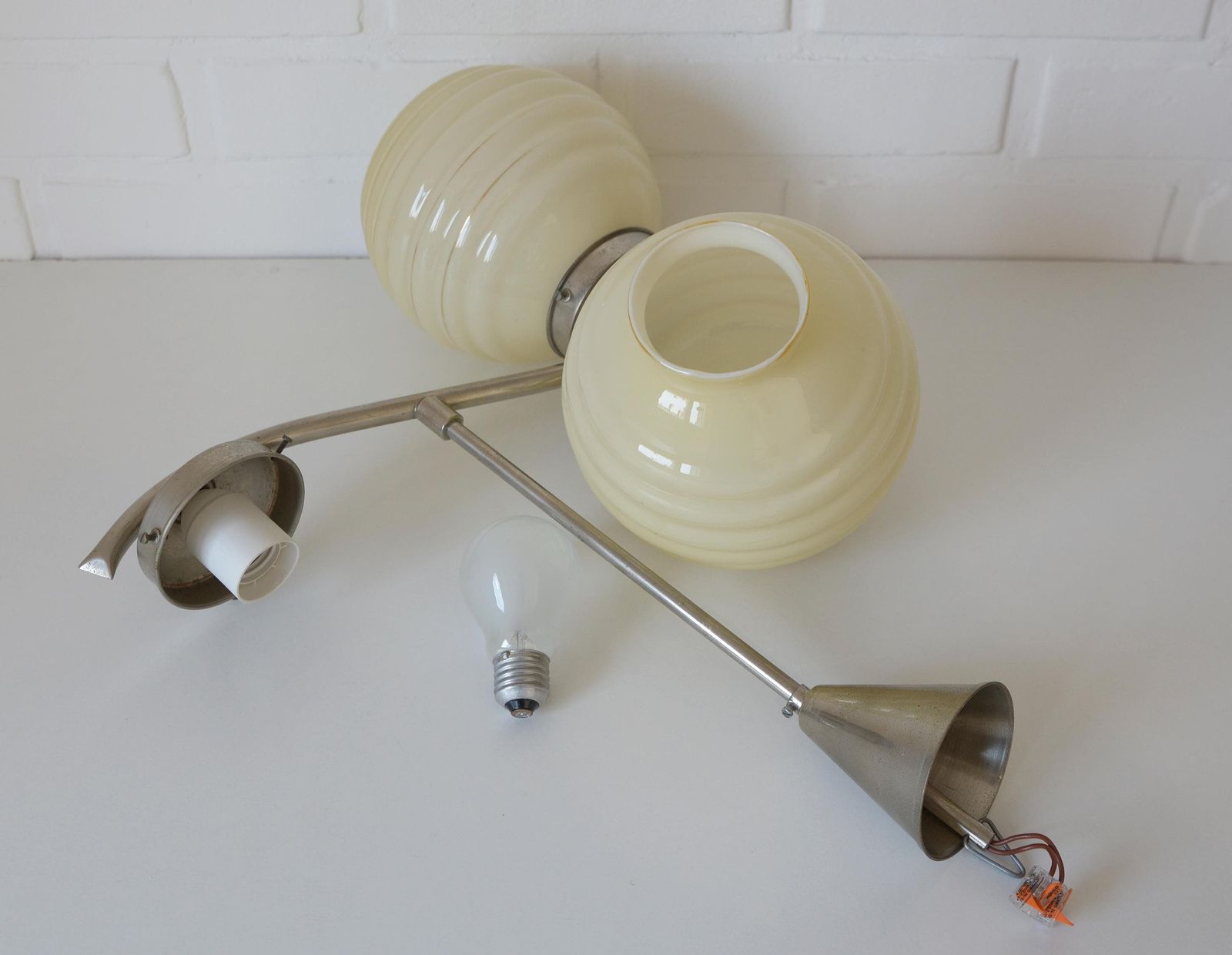 Original Art Deco / Antique Chandelier / Hanging Lamp / Glass Pendant Lamp / Light Fixture / Bauhaus Era / Yugoslavia 1940's / Old Lighting photo buy