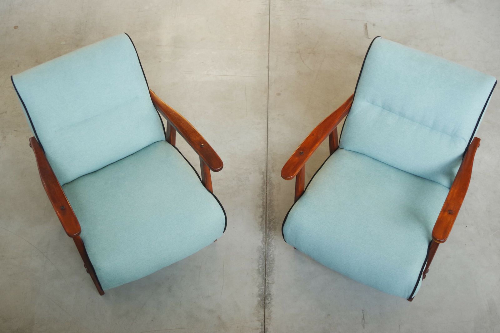 Pair Of Restored 1940s Ash Wood Armchairs In Mid Century Modern Style photo for sale