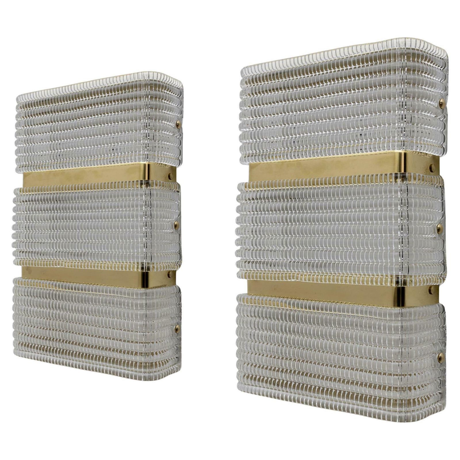 Pair Of Modern Italian Murano Glass And Brass Sconces
