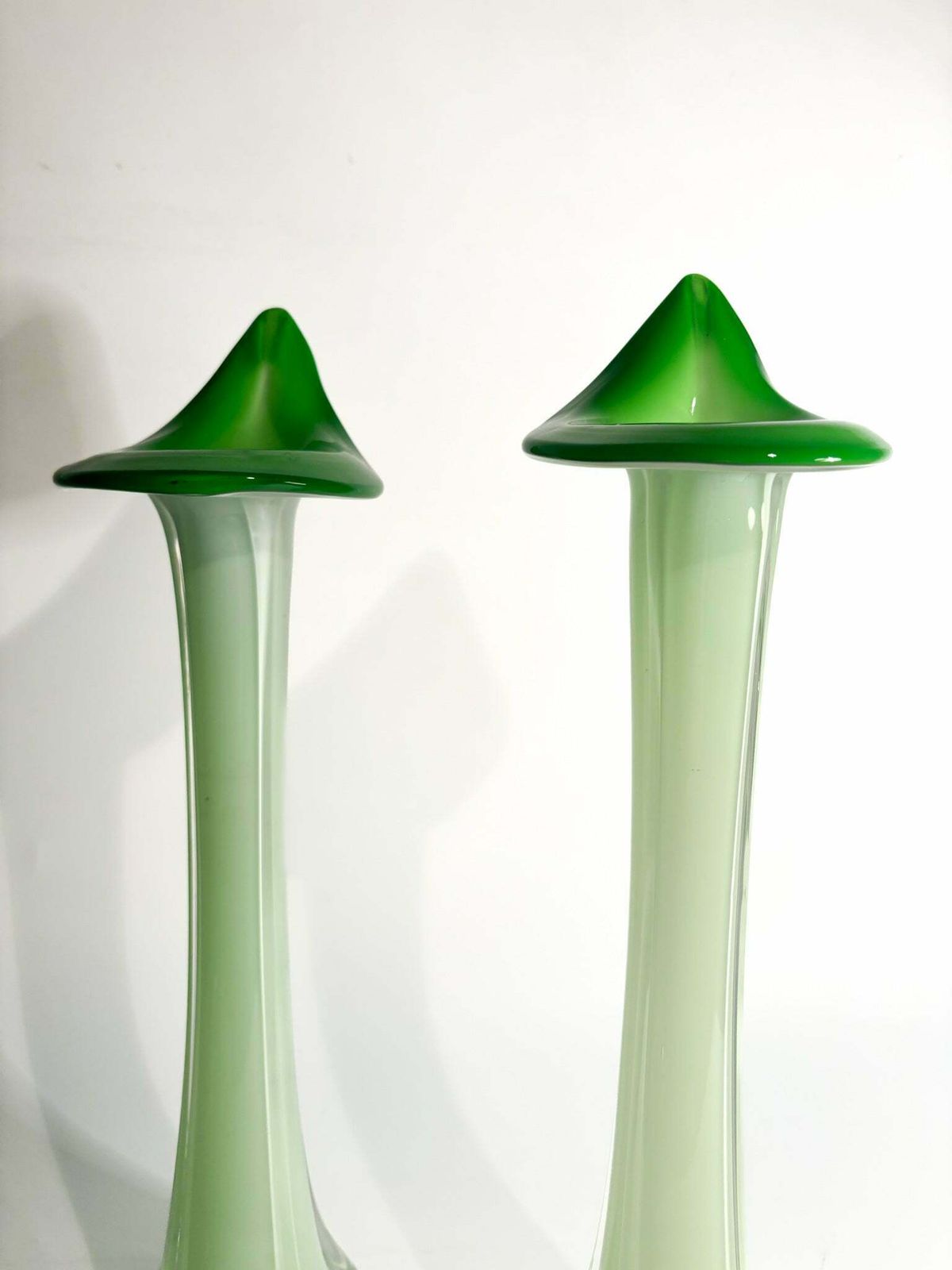 Pair Of Single Lancet Vases In Green Murano Glass From The 1970s photo furniture