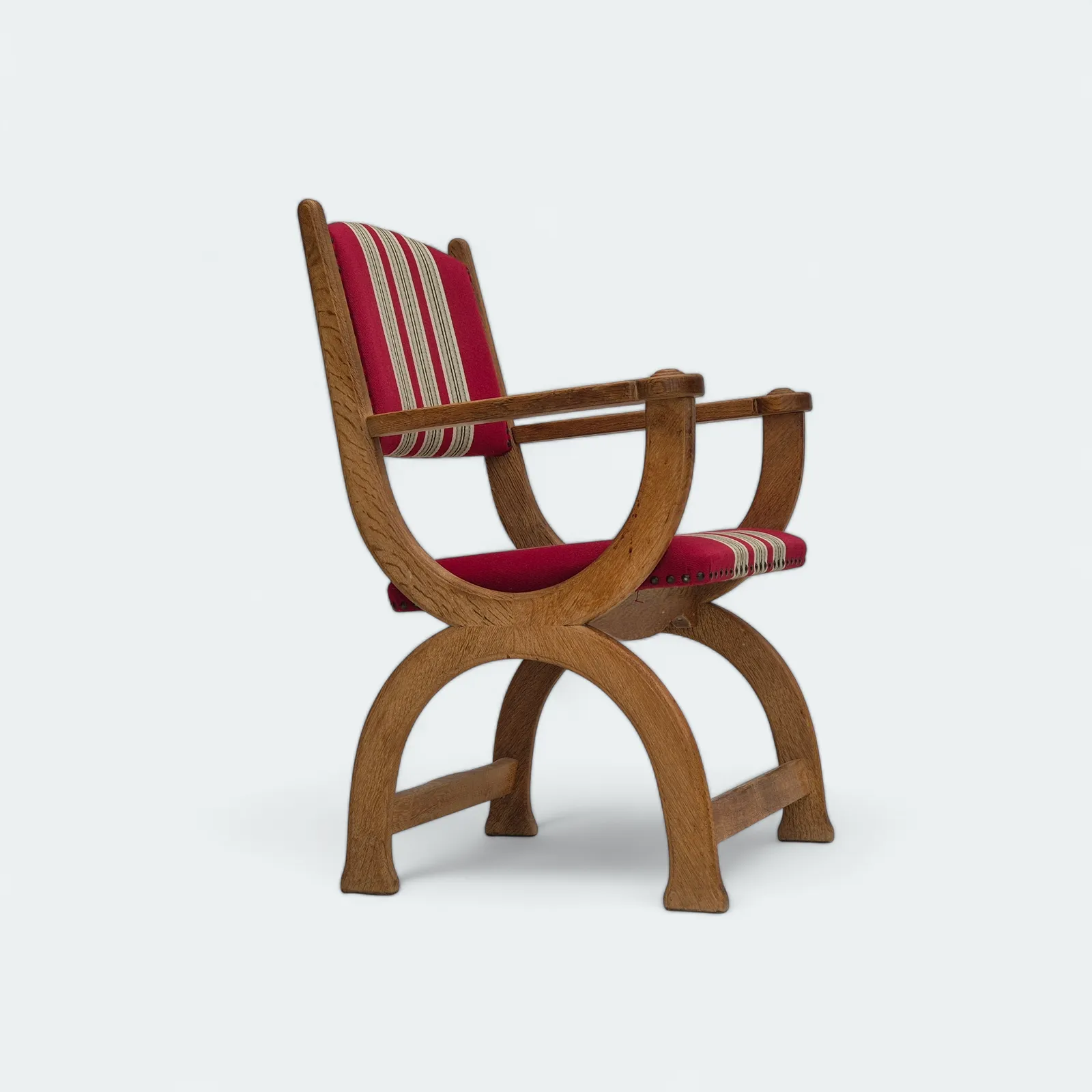 1960s, Danish Armchair, Original Condition, Furniture Wool, Oak Wood.
