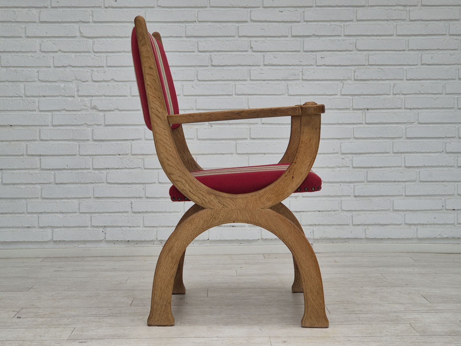 1960s, Danish Armchair, Original Condition, Furniture Wool, Oak Wood. photo 750.0