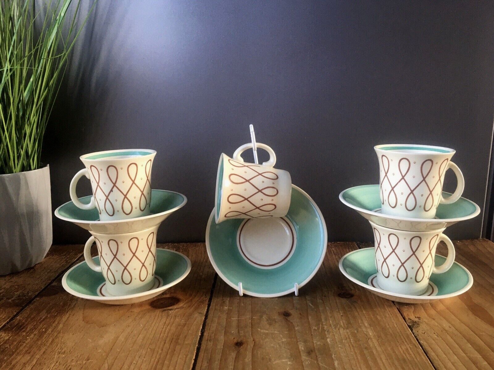 1 Rare Art Deco Susie Cooper 1702 Elegance Pattern Demitasse Coffee Can Cup Saucer 5 Available