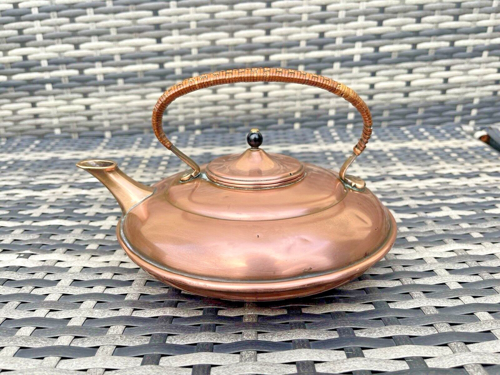Antique Arts & Crafts C1880 W.A.S Benson Copper & Bronze Kettle Woven Handle photo vinterior