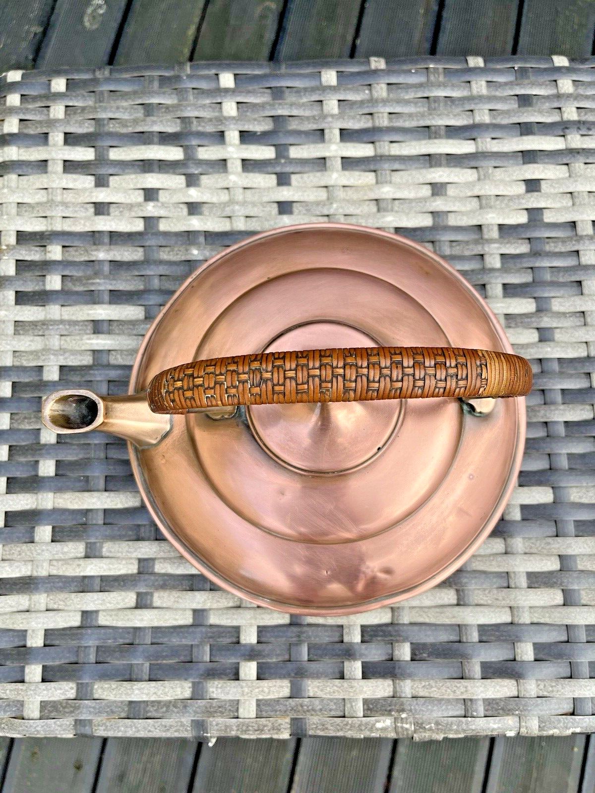 photo furniture Antique Arts & Crafts C1880 W.A.S Benson Copper & Bronze Kettle Woven Handle