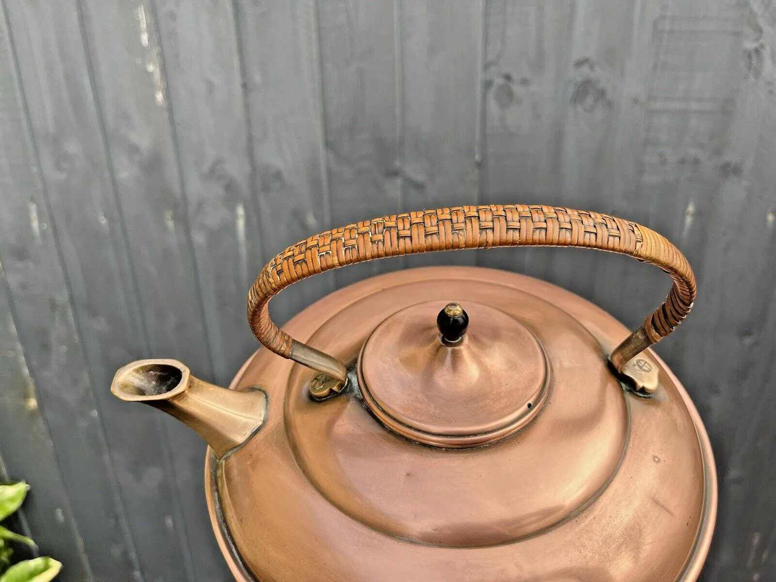 Home Decor Antique Arts & Crafts C1880 W.A.S Benson Copper & Bronze Kettle Woven Handle photo