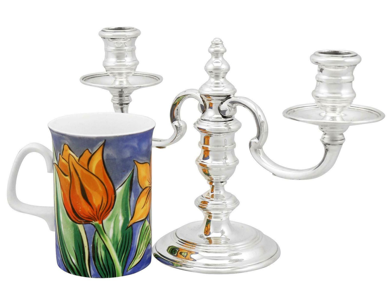 Georgian Style English Sterling Silver Two Light Candelabra Or Centrepiece photo for sale