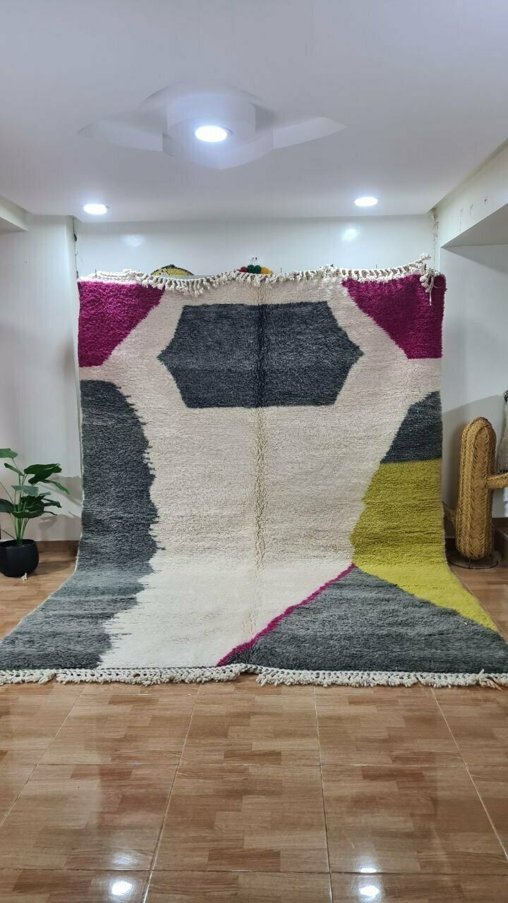 Modern Beni Ouarain Moroccan Rug   Handwoven Wool With Unique Geometric Design 300x200 Cm photo furniture