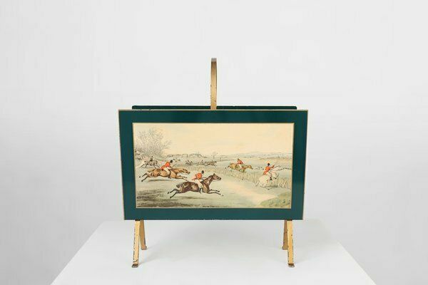 Hollywood Regency Magazine Rack With Painted Scene, France, 1950s photo for sale