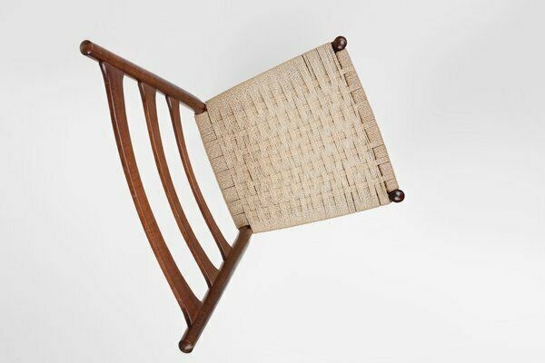 Belgian Teak Dining Chairs With Braided Rope Seat, 1960s, Set Of 2 photo vintage