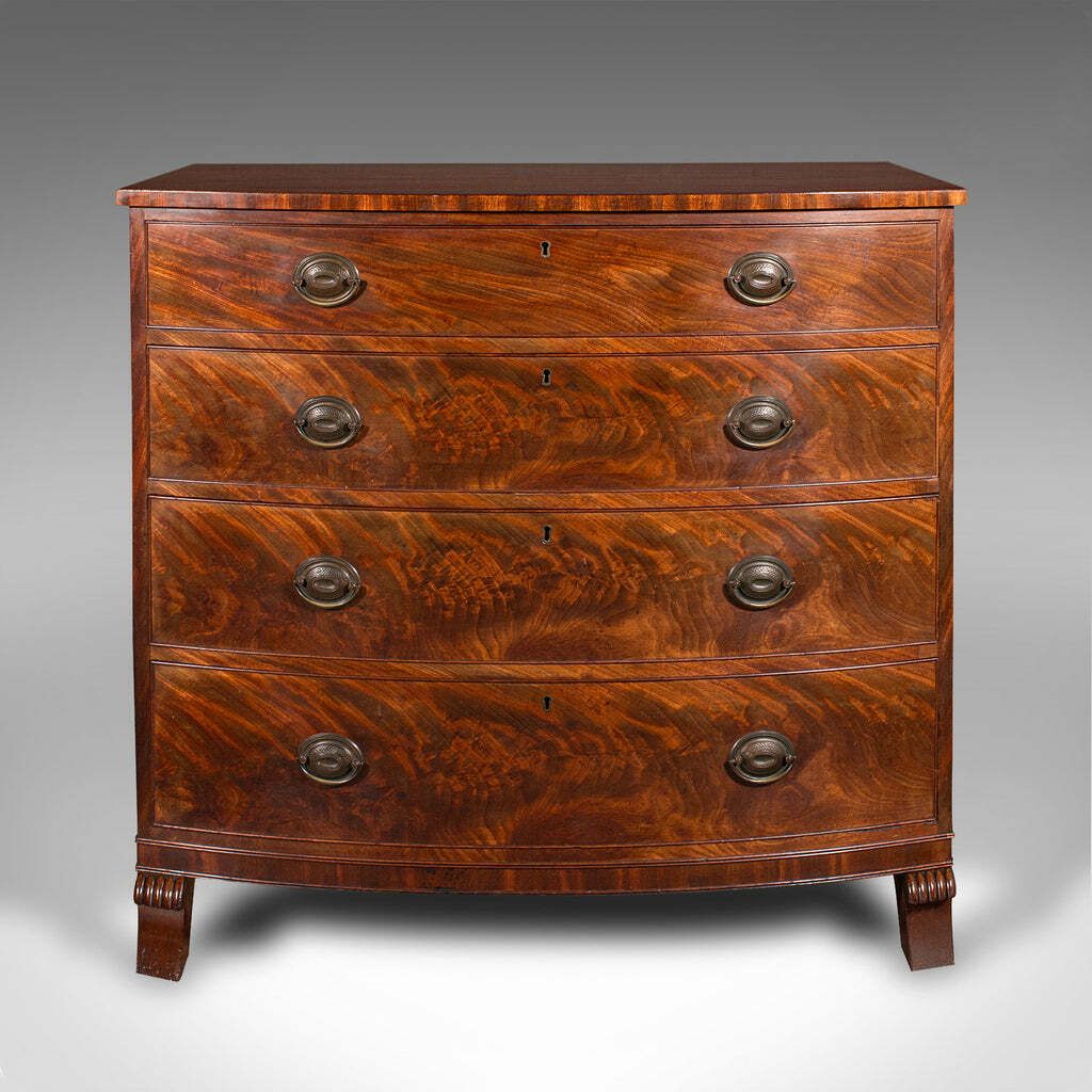 Large Antique Bow Front Chest Of Drawers, American, Bedroom, Victorian, C.1860 photo for sale