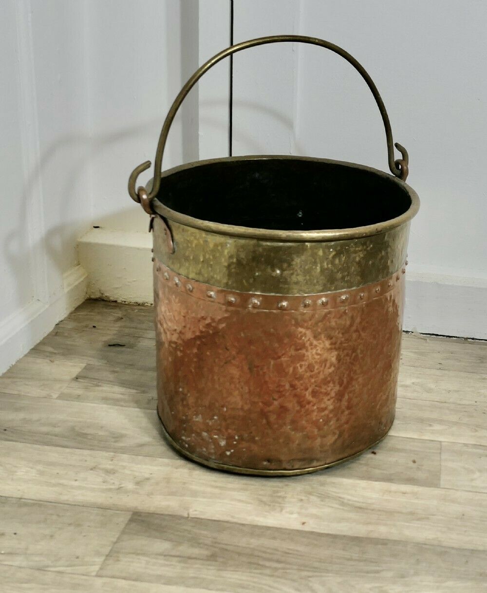 Riveted Copper And Brass Coal Bucket