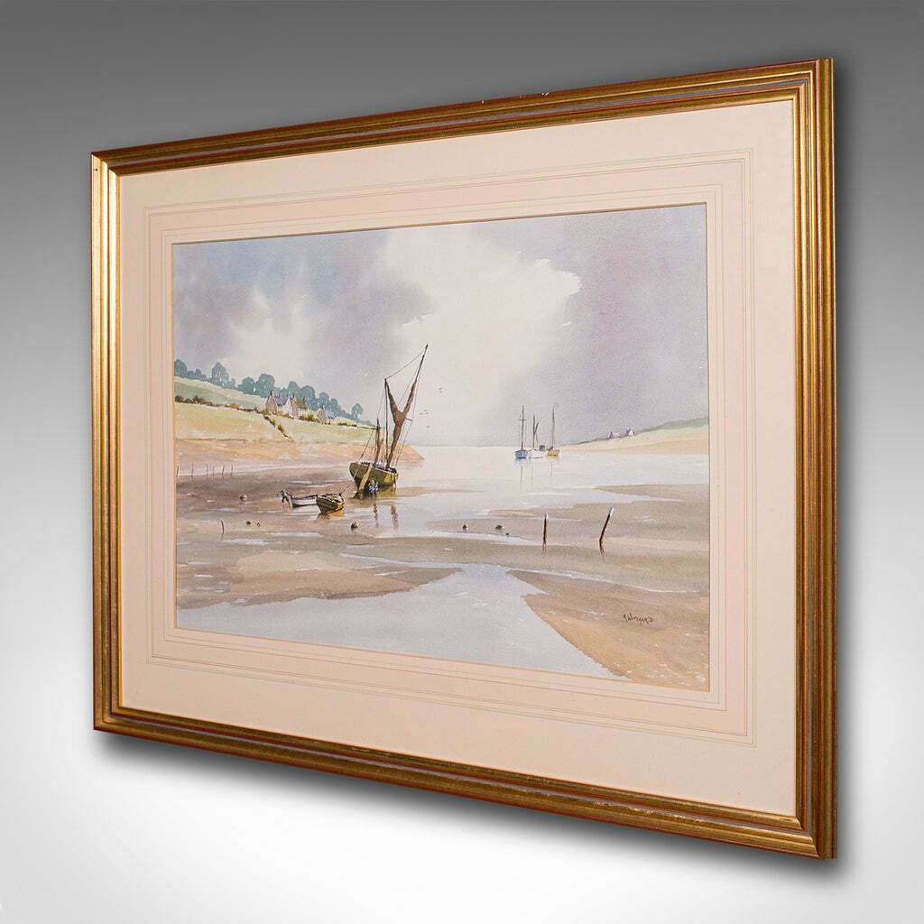 Large Vintage Coastal Painting, Welsh, Framed Watercolour, Landscape, Signed Art photo for sale