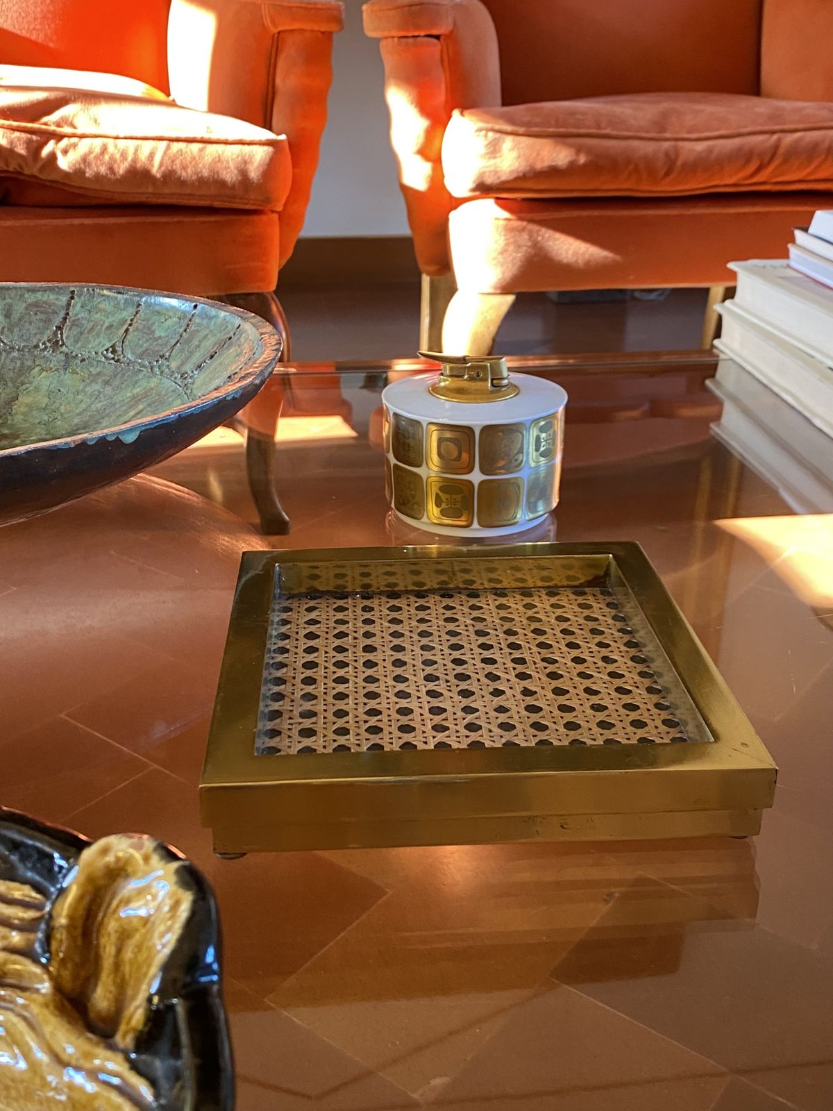 Hollywood Regency Vide Poche, Brass And Vienna Straw, Italy 1970 photo 220.0