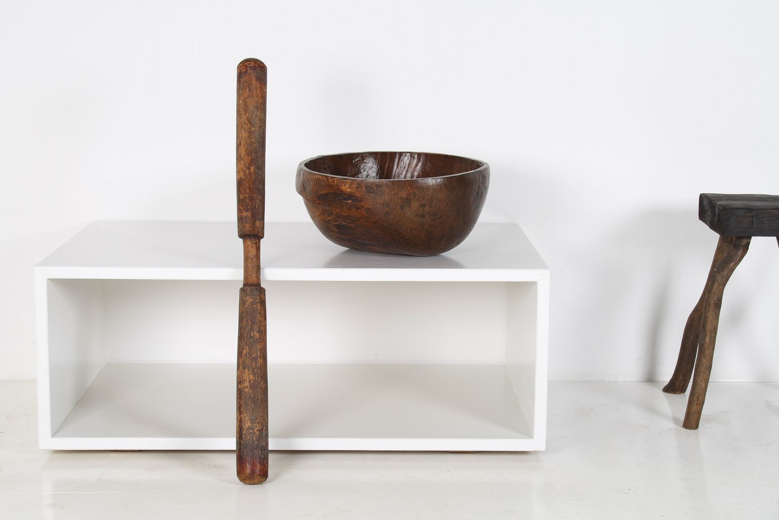 A Very Large Primitive Hand Carved Antique Wooden Bowl Mortar And Pestle photo Home Decor