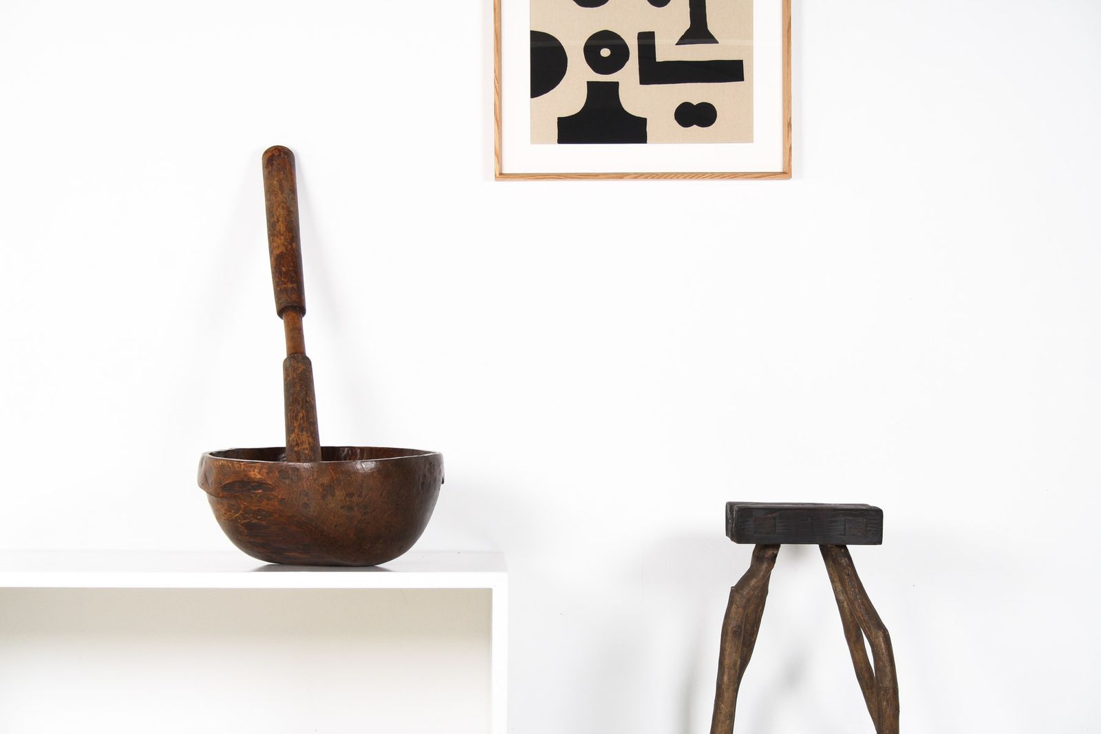 A Very Large Primitive Hand Carved Antique Wooden Bowl Mortar And Pestle photo buy