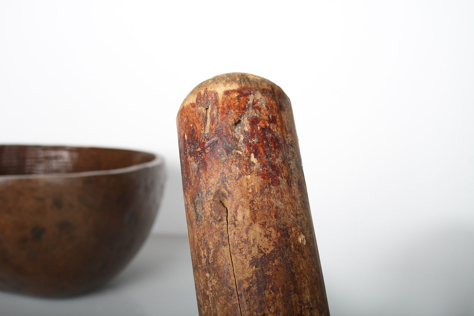 photo for sale A Very Large Primitive Hand Carved Antique Wooden Bowl Mortar And Pestle