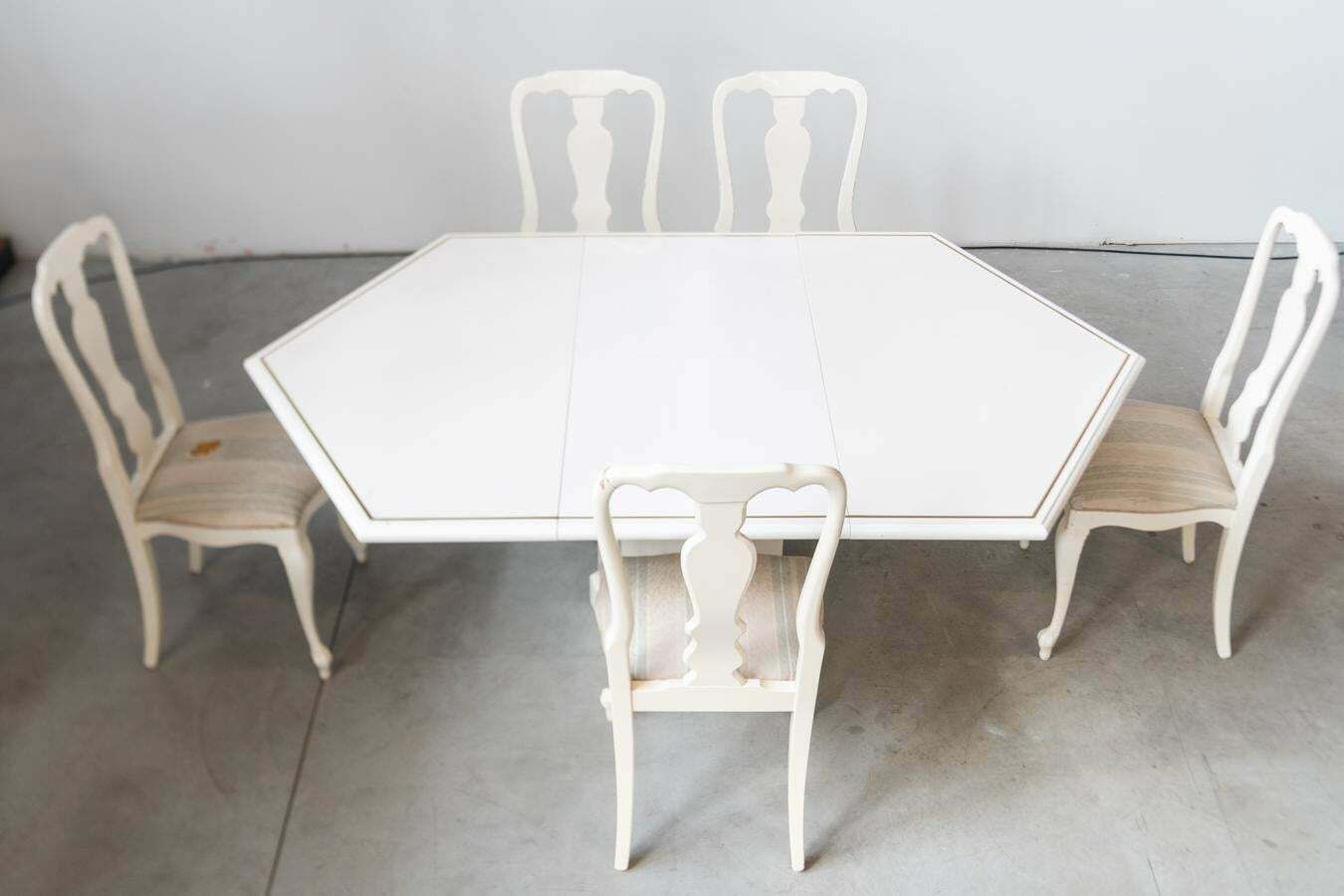 Furniture Extendable 1980s Mario Sabot Dining Table With 5 Lacquered White Chairs photo