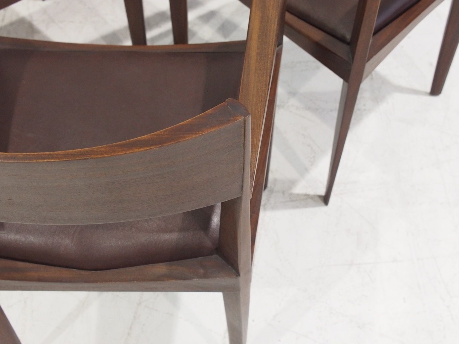 Set Of Six Dark Brown Wood And Faux Leather Italian Dining Chairs photo vintage