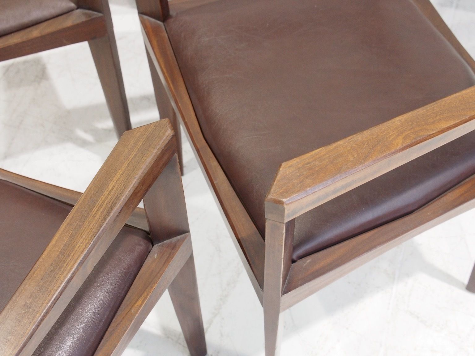 photo furniture Set Of Six Dark Brown Wood And Faux Leather Italian Dining Chairs