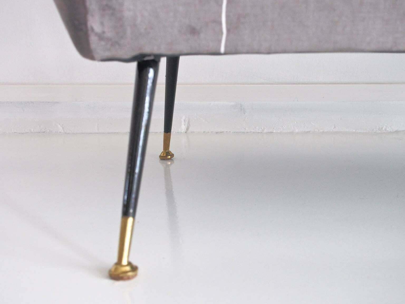 Italian Modern Grey Velvet Sofa With Black Lacquered Brass Feet photo vinterior