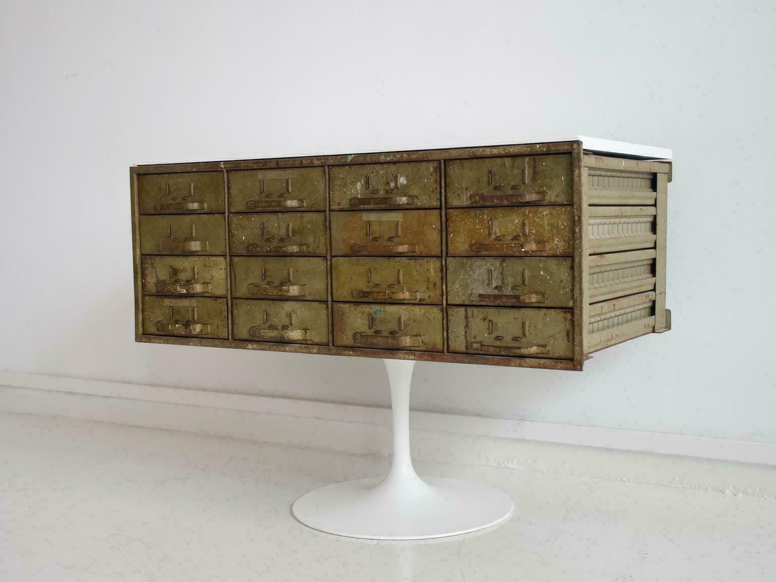 Mid 20th Century Army Green Metal Chest Of Drawers photo Furniture