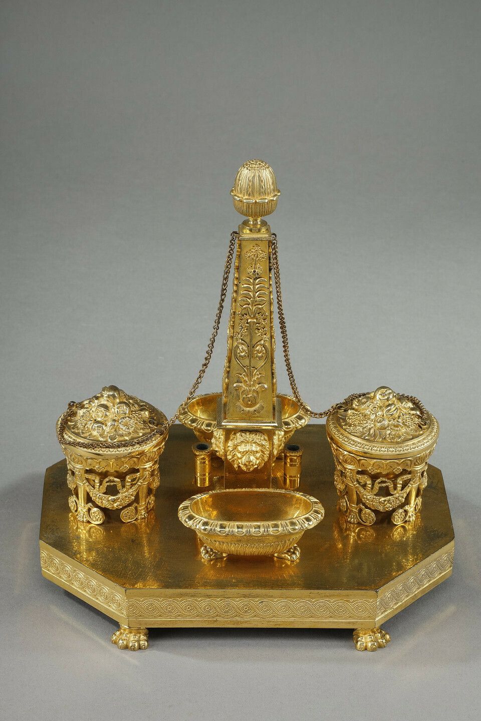 Empire Period Gilt Bronze Obelisk Inkwell photo furniture