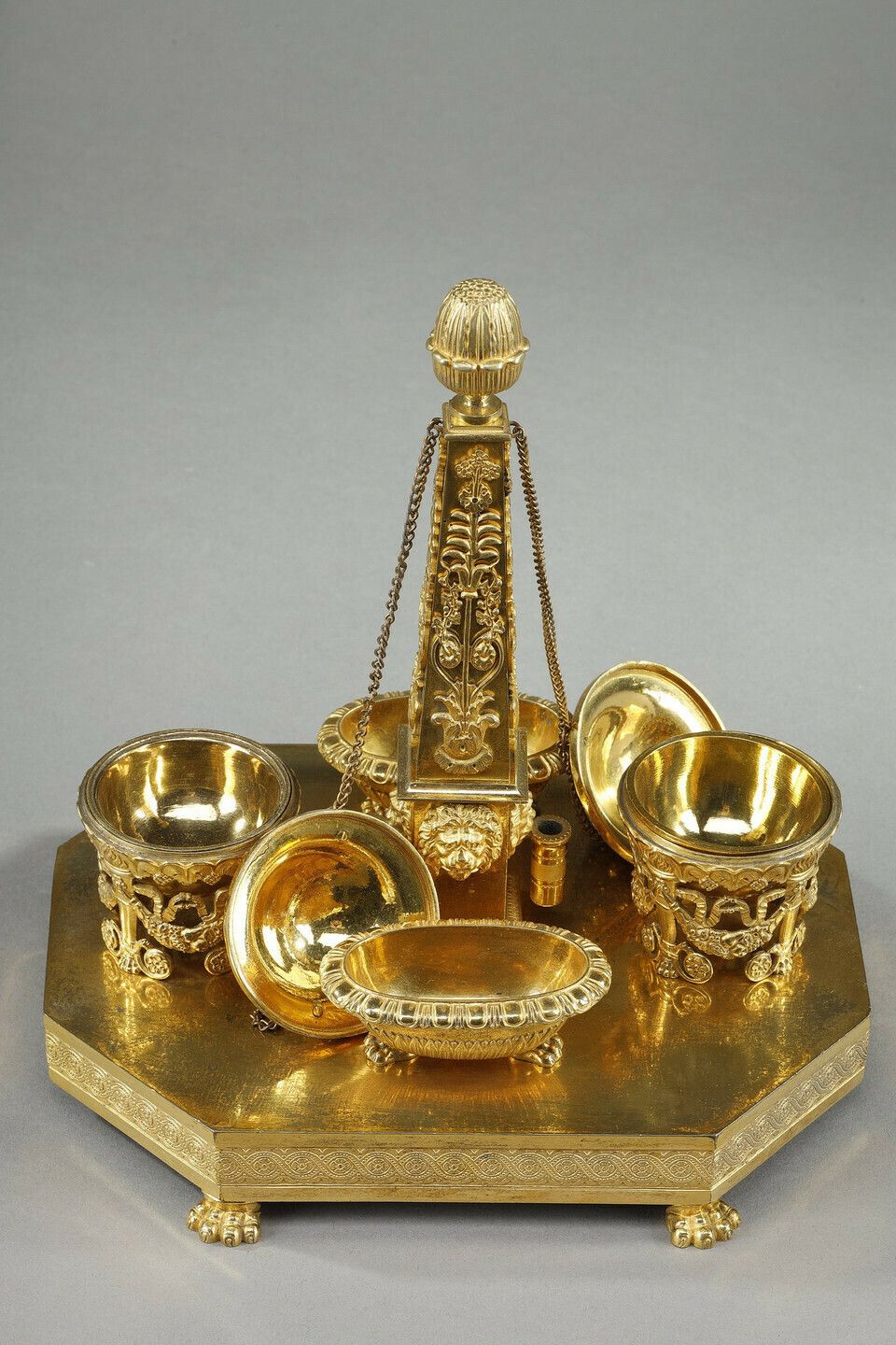 Empire Period Gilt Bronze Obelisk Inkwell photo Home Decor