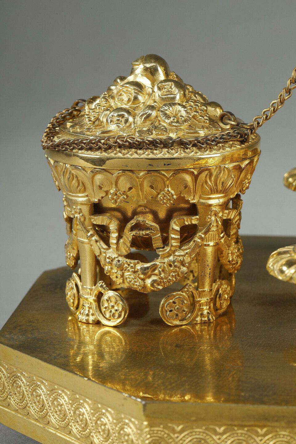 Home Decor Empire Period Gilt Bronze Obelisk Inkwell photo