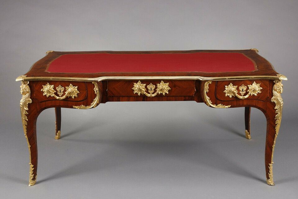 Large Flat Desk In Inlaid Rosewood Veneer In The Louis XV Style photo for sale