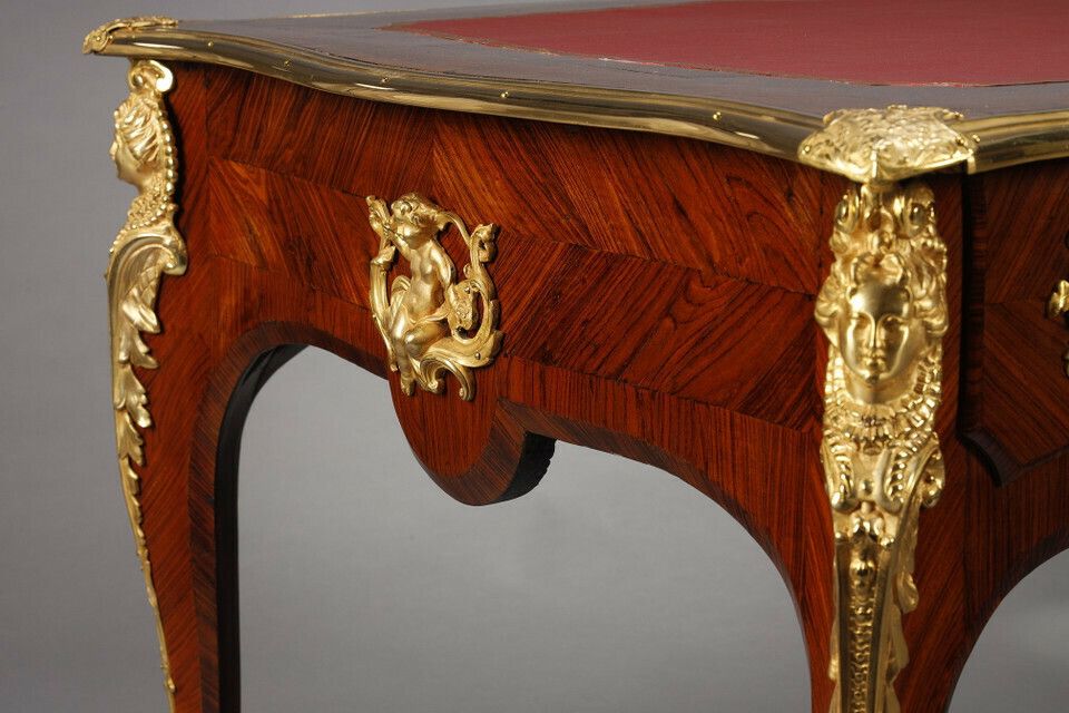 Furniture Large Flat Desk In Inlaid Rosewood Veneer In The Louis XV Style photo