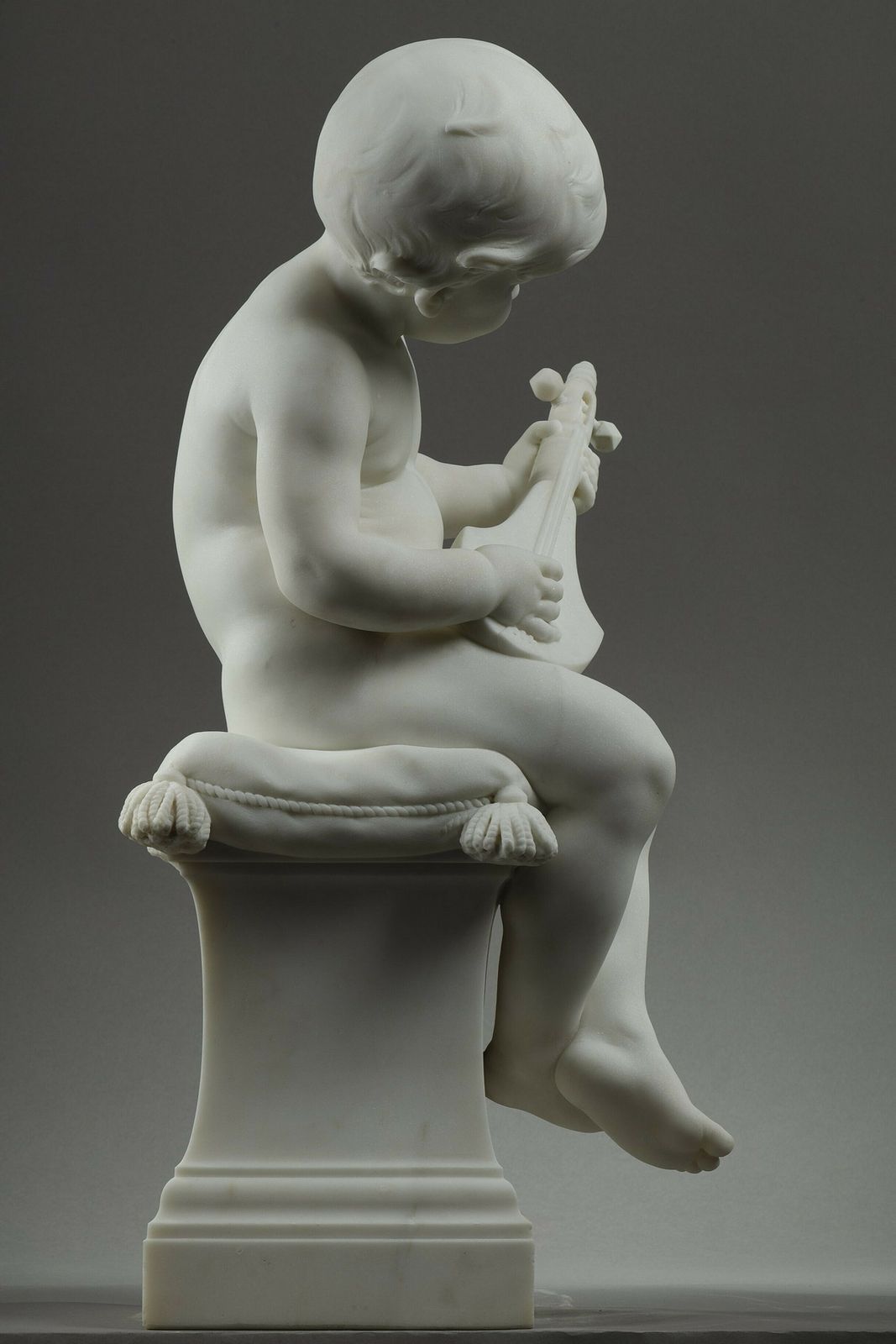 The Little Musician, Large Sculpture In Carrara Marble By Barrias photo for sale