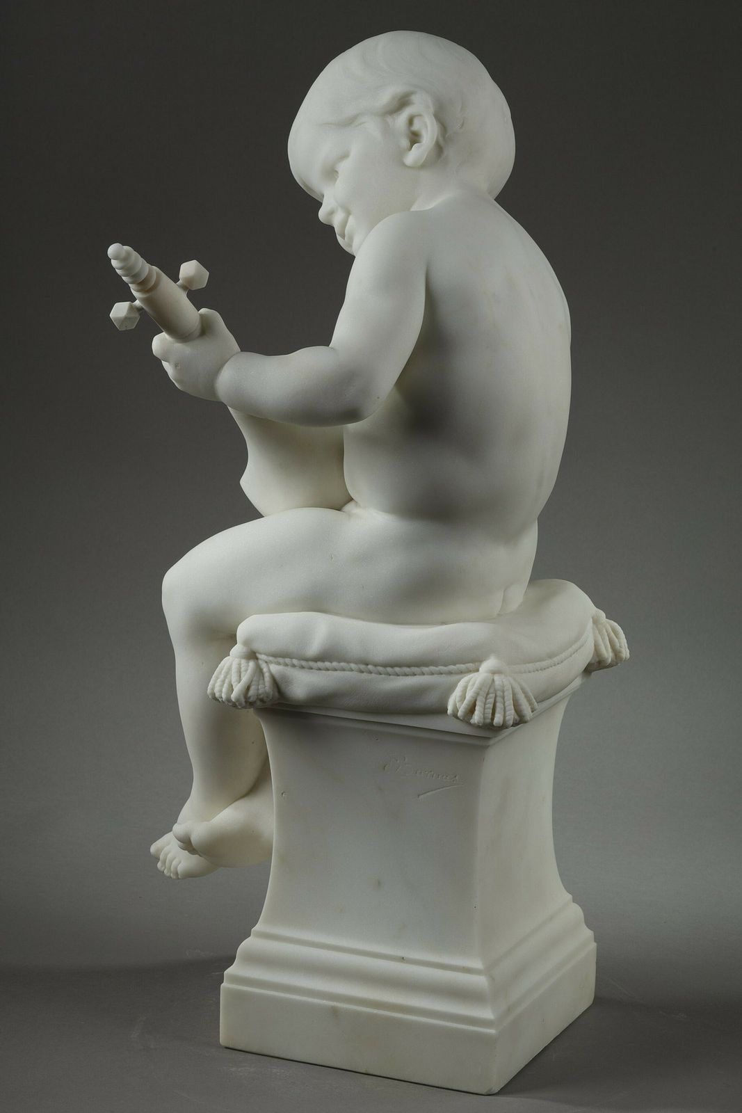 The Little Musician, Large Sculpture In Carrara Marble By Barrias photo vinterior