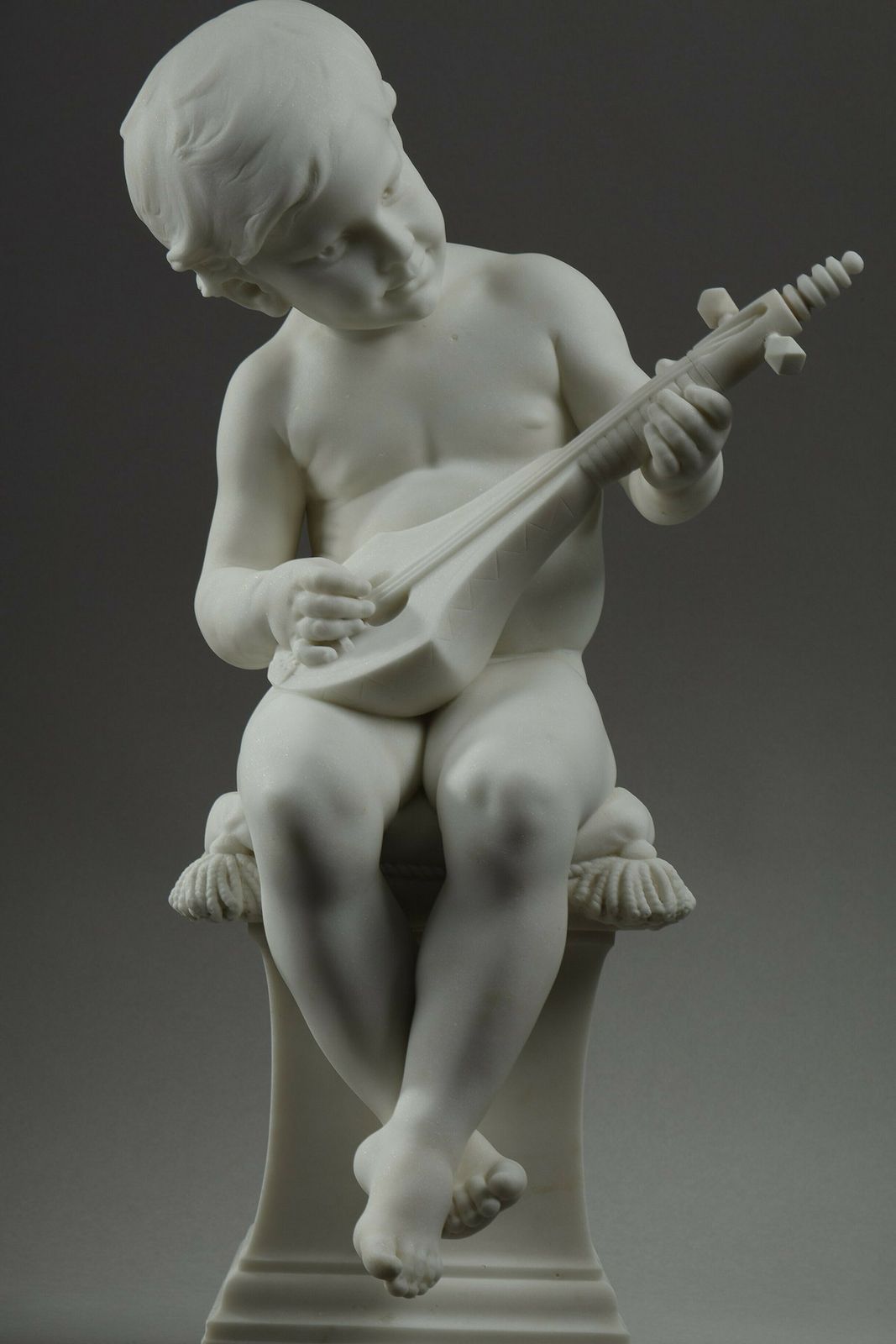 photo furniture The Little Musician, Large Sculpture In Carrara Marble By Barrias