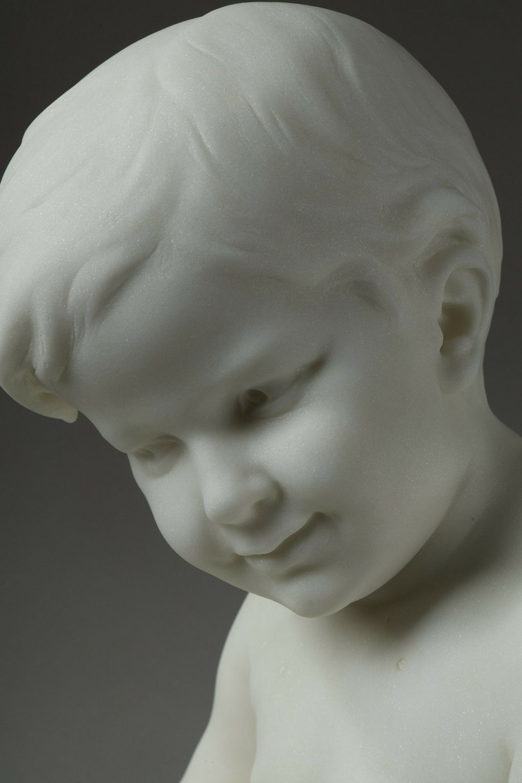 photo vinterior The Little Musician, Large Sculpture In Carrara Marble By Barrias