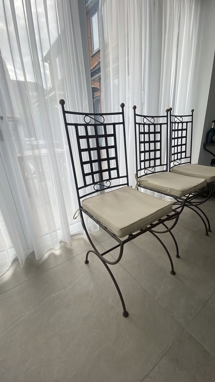 Beautiful Iron And Glass Dining Table With 8 Chairs And Twoo Moon Tables photo vinterior